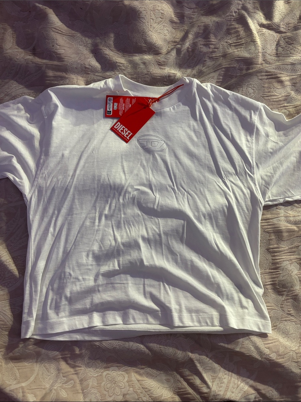 Diesel White Short Sleeve Logo Tee with Red Tag